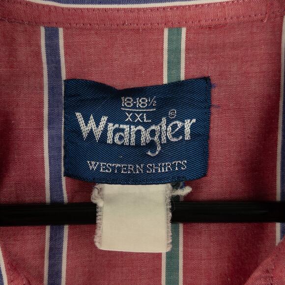 Vintage Wrangler Pearl Snap Short Sleeve Shirt Mens XXL Striped Red/Pink Western - Picture 8 of 12